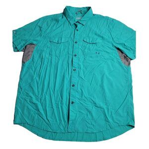 3408 Under Armour SS Vented Button Down‎ Turquoise Men's XL Heatgear Loose Fit